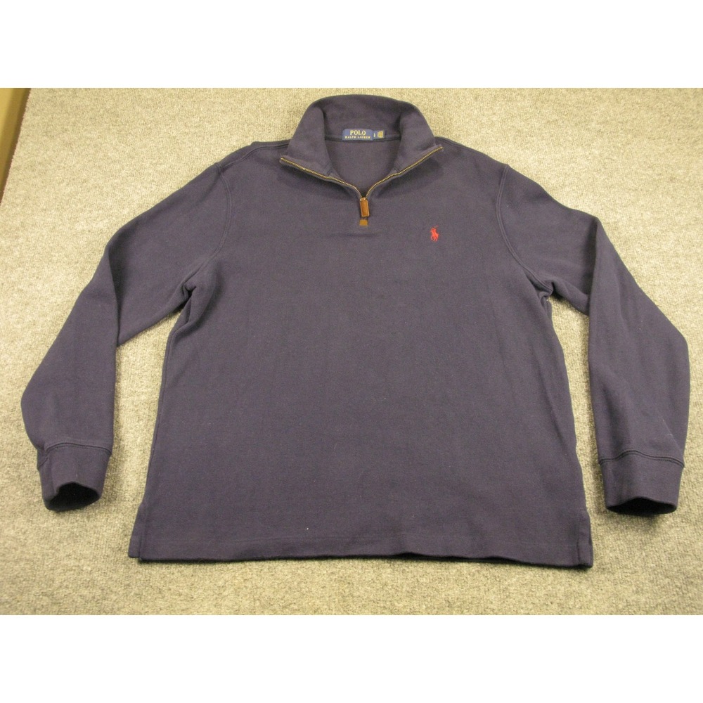 Polo Ralph Lauren Mens Large Navy Cotton Quarter Zip Pullover Sweater #2176